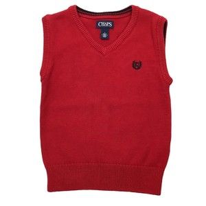 CHAPS Boy's Size 5 Red V-Neck  Pullover Knit Sweater Vest Christmas Valentines